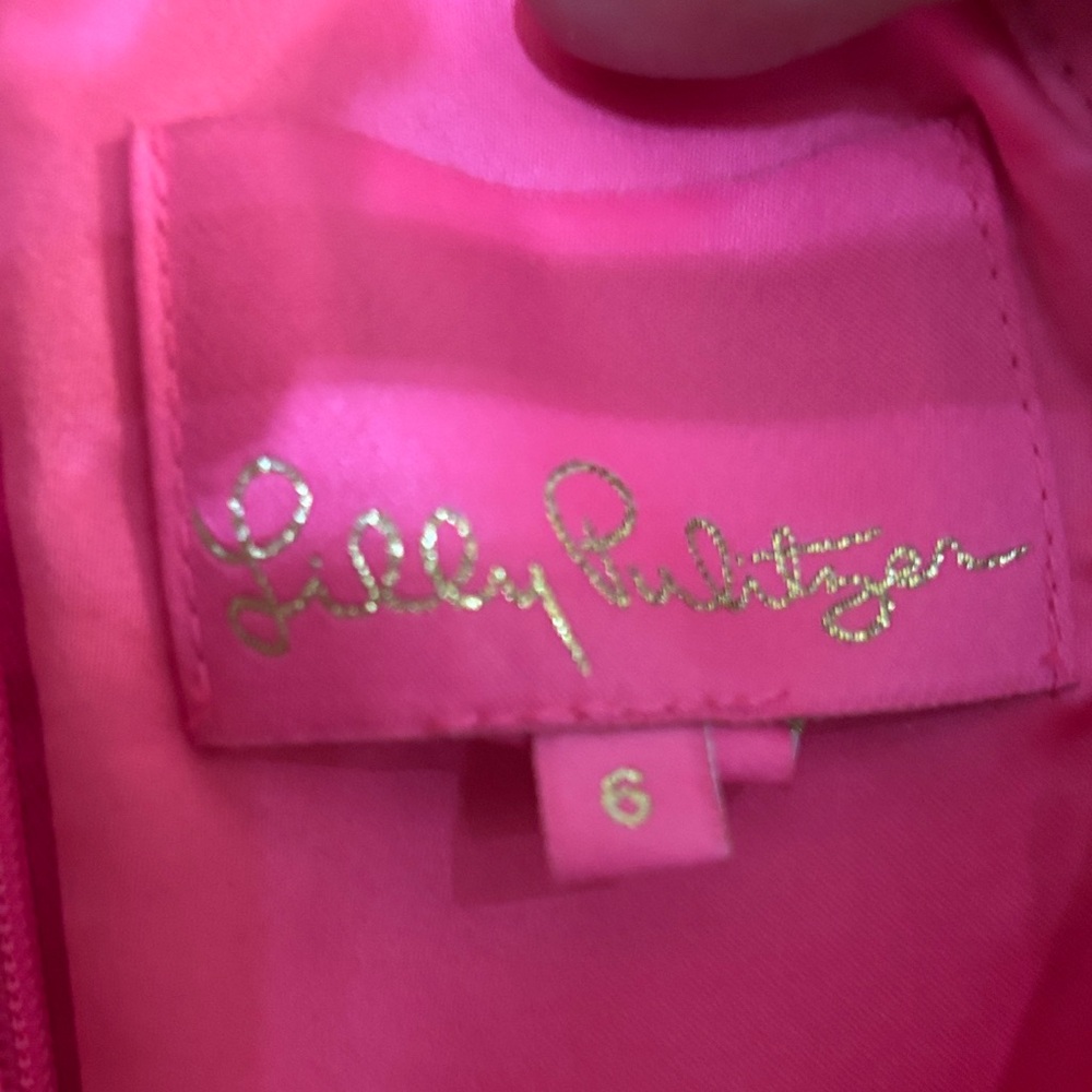 Lilly Pulitzer Pearl Romper Pink Tropics Size 6 Gold Lace Resort EUC - Picture 5 of 8